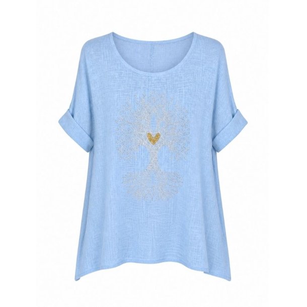 lysebl� bluse med tr�motiv bomuld dame