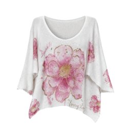 Lucky Nana strikbluse i r�hvid med rosa blomsterprint i 100% bomuld One Size