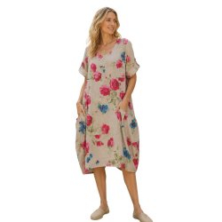 Linen & Cotton House h�rkjole med blomsterprint i 100% h�r One Size