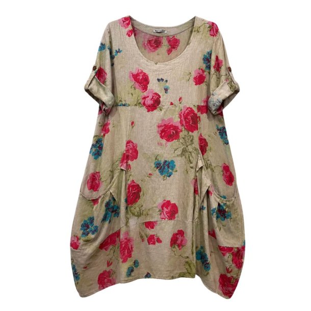 Linen & Cotton House h�rkjole med blomsterprint i 100% h�r One Size