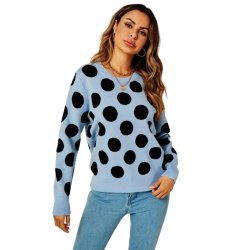 Lysebl� strikbluse med sorte prikker FS Collection FS457