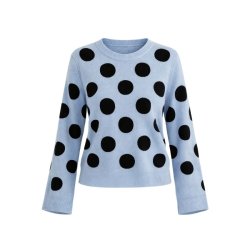 Lysebl� strikbluse med sorte prikker FS Collection FS457