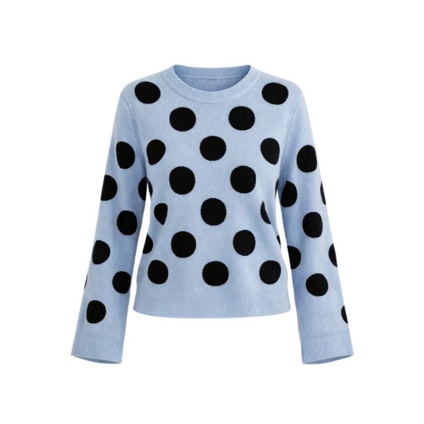 Lysebl� strikbluse med sorte prikker FS Collection FS457