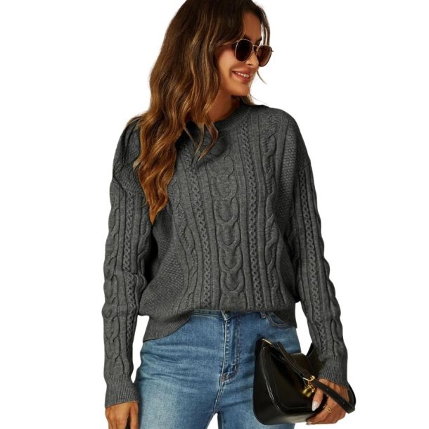 FS Collection m�rkegr� sweater med kabelstrikket m�nster