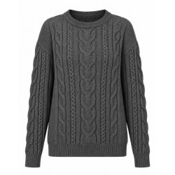FS Collection m�rkegr� sweater med kabelstrikket m�nster