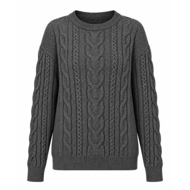 FS Collection m�rkegr� sweater med kabelstrikket m�nster