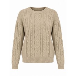 FS Collection taupe sweater med kabelstrikket m�nster