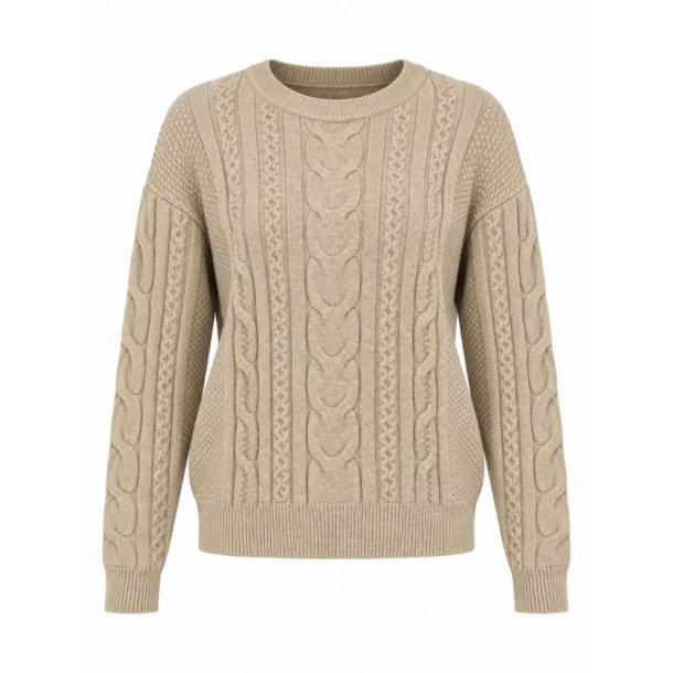 FS Collection taupe sweater med kabelstrikket m�nster