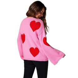 Pink strikbluse med r�de hjerter fra FS Collection