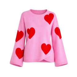 Pink strikbluse med r�de hjerter fra FS Collection