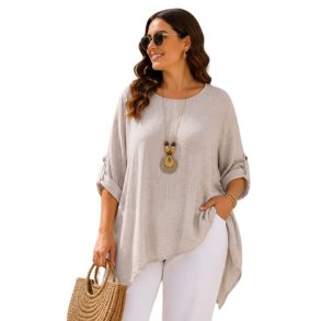 Chana Mod sandfarvet bluse i bomuldsstretch