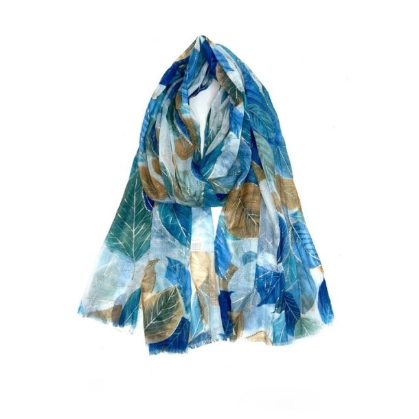 LINETA t�rkl�de med bladm�nster i bl� og sandfarvede nuancer