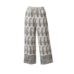 Pomelo Paris bukser med sort paisleyprint og elastisk talje