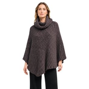 Eco Bamb� strikket poncho i m�rk gr�brun med stor rullekrave