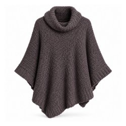 Eco Bamb� strikket poncho i m�rk gr�brun med stor rullekrave