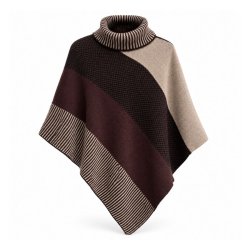 Eco Bamb� strikket poncho i brun og beige med rullekrave og asymmetrisk pasform