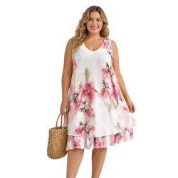 Chana Mod hvid bomuldskjole med rosa blomsterprint