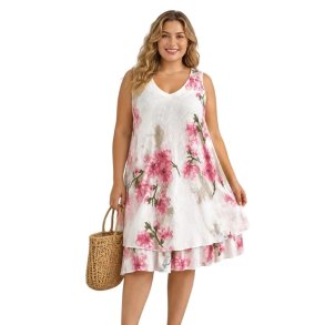 Chana Mod hvid bomuldskjole med rosa blomsterprint