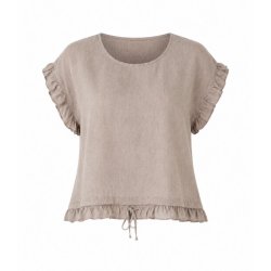 Pomelo Paris bluse i sandfarvet bomuld og h�r med fl�se�rmer
