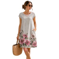 Chana Mod beige h�rkjole med rosa blomsterprint