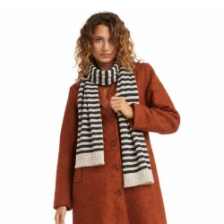 Eco Bamb� stribet t�rkl�de i sort og creme med kashmir og merinould