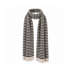 Eco Bamb� stribet t�rkl�de i sort og creme med kashmir og merinould