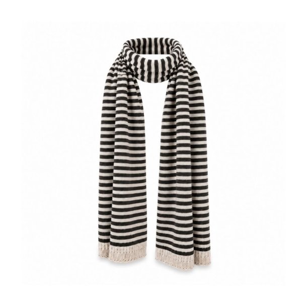 Eco Bamb� stribet t�rkl�de i sort og creme med kashmir og merinould