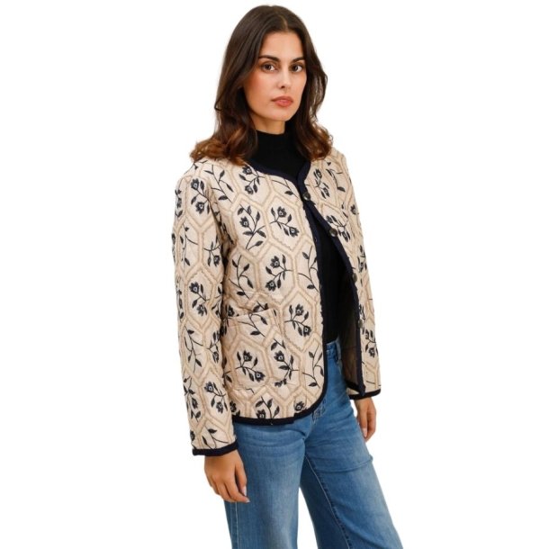 Mooya jakke i 100% bomuld med m�nster i creme og sort &ndash; damemode fra Fruens Hus