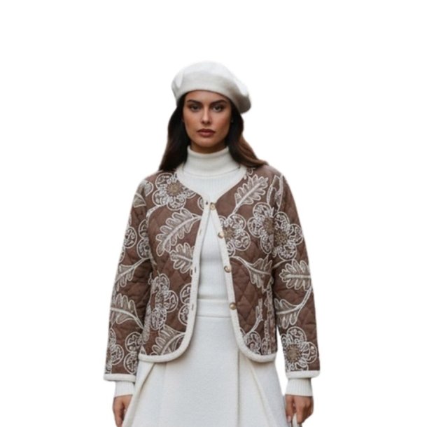 Mooya jakke i brun med broderet m�nster &ndash; 100% bomuld fra Fruens Hus