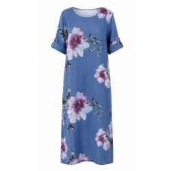 Chana Mod bl� h�rkjole med stort blomsterprint.