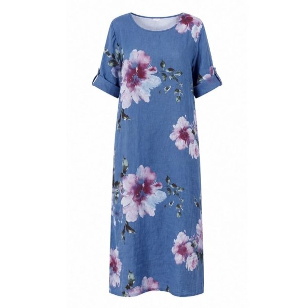 Chana Mod bl� h�rkjole med stort blomsterprint.