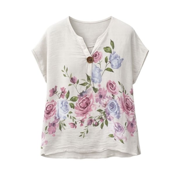 Chana Mod h�rbluse med blomsterprint i rosa og lilla nuancer