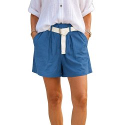 Chana Mod bl� bomuldsshorts med elastisk talje og b�lte.