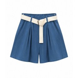 Chana Mod bl� bomuldsshorts med elastisk talje og b�lte.