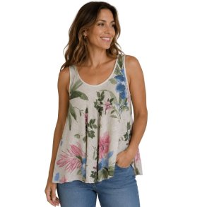 Chana Mod bomuldstop med blomsterprint i rosa og bl� nuancer