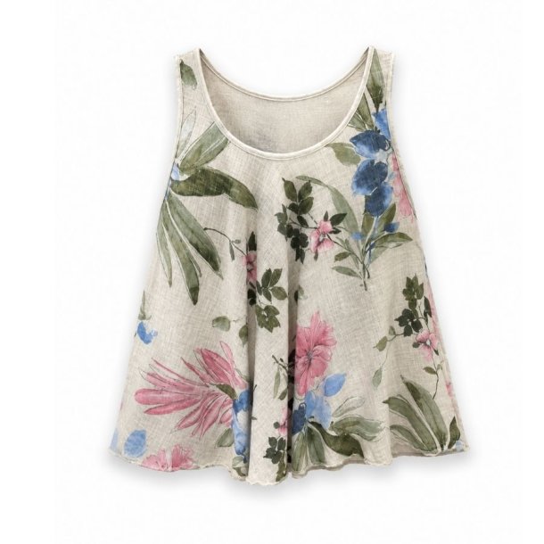 Chana Mod bomuldstop med blomsterprint i rosa og bl� nuancer