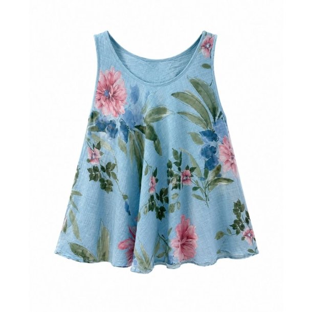 Chana Mod lysebl� top med blomsterprint i 100% bomuld