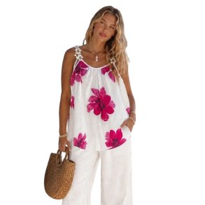 Chana Mod top med pink blomsterprint og dekorative stropper