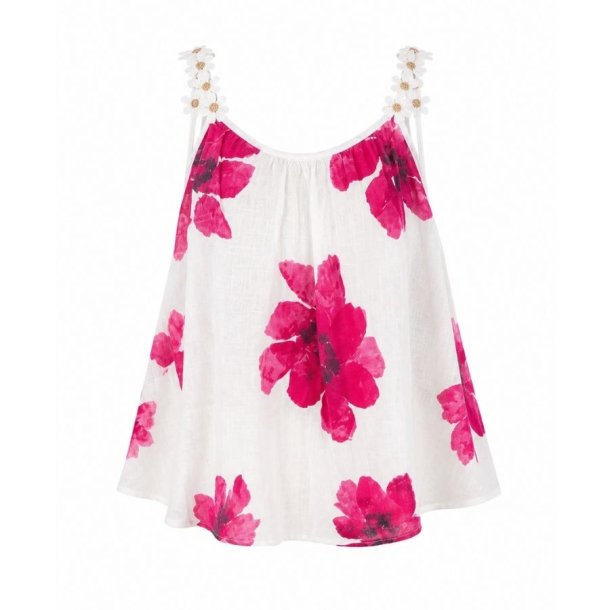 Chana Mod top med pink blomsterprint og dekorative stropper
