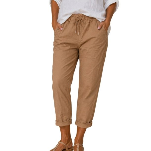 Pomelo Paris camel bukser med elastisk talje og bindeb�nd