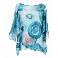 Lucky Nana bluse i 100% bomuld med turkis grafisk print.