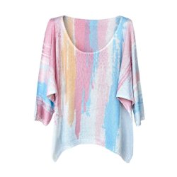 Lucky Nana bluse i 100% bomuld med pastelfarvet print &ndash; One Size, CX2001-04.