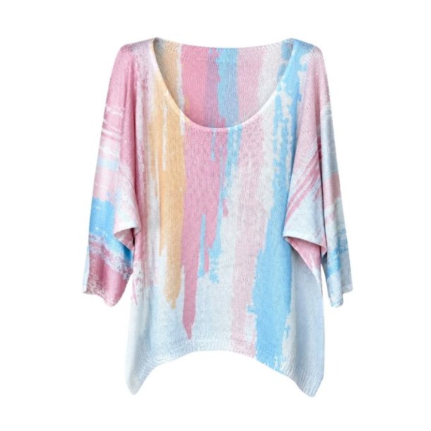 Lucky Nana bluse i 100% bomuld med pastelfarvet print &ndash; One Size, CX2001-04.