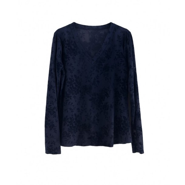 Marinebl mesh bluse med fljlsmnster