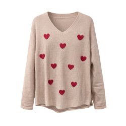 Beige strikbluse med r�de hjerter fra MOOYA model I1702-013